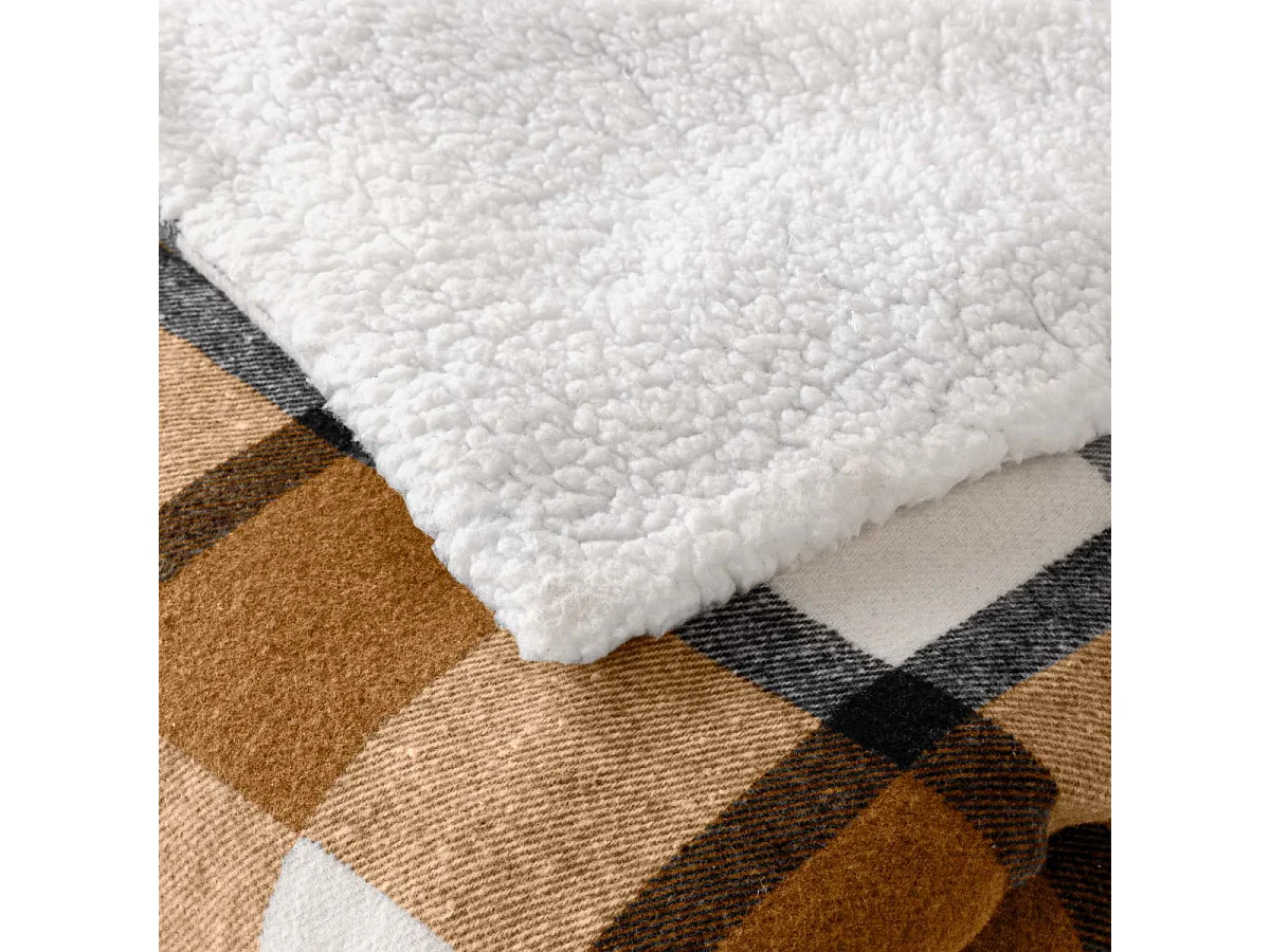 Plaid Tartan Sherpa "Ecossais" 125x150cm Camel