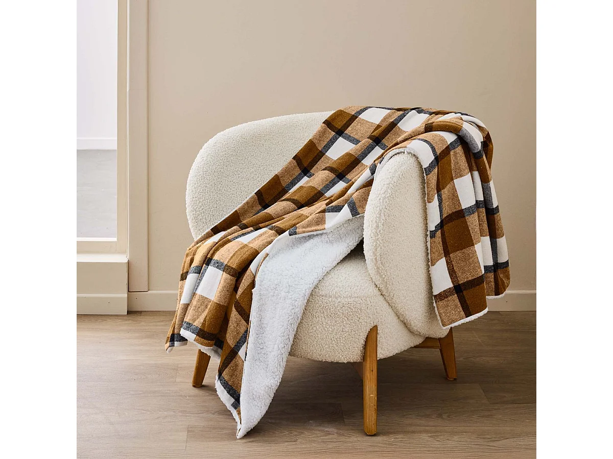 Plaid Tartan Sherpa "Ecossais" 125x150cm Camel