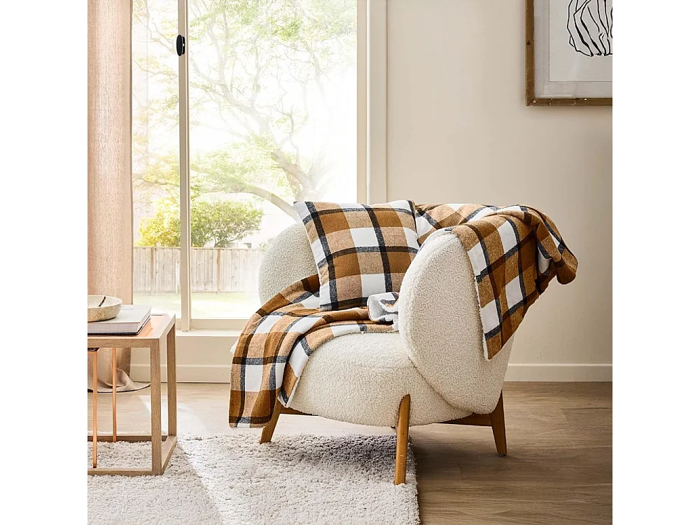 Plaid Tartan Sherpa "Ecossais" 125x150cm Camel