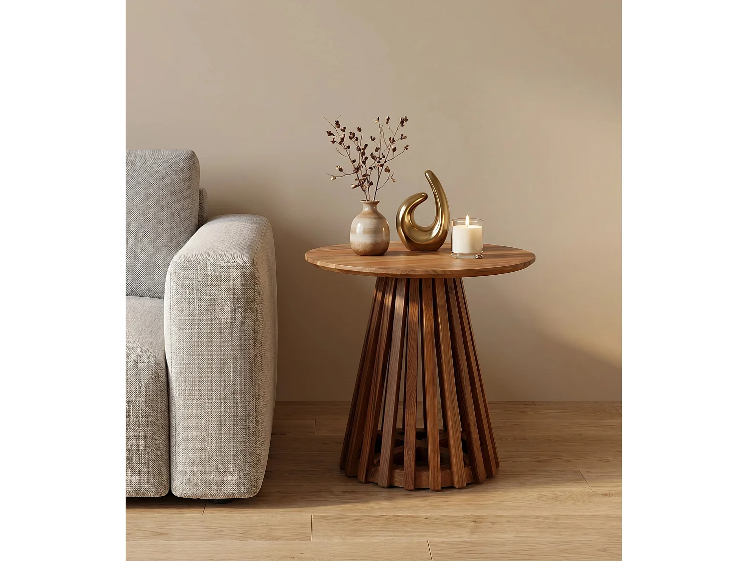 Table d'appoint ronde en bois de teck
