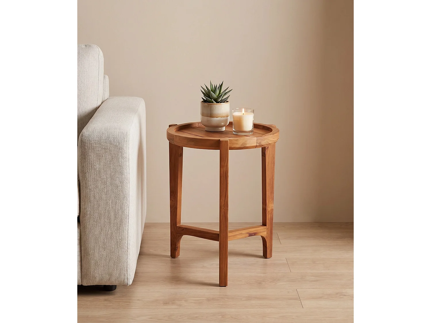 Table d'appoint ronde en bois de teck