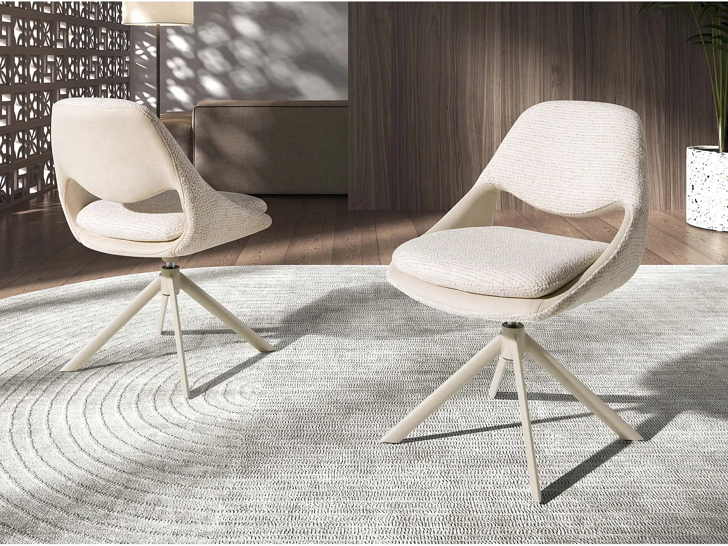 Chaise pivotante en tissu blanc cassé et crème 4246 ANGEL CERDA