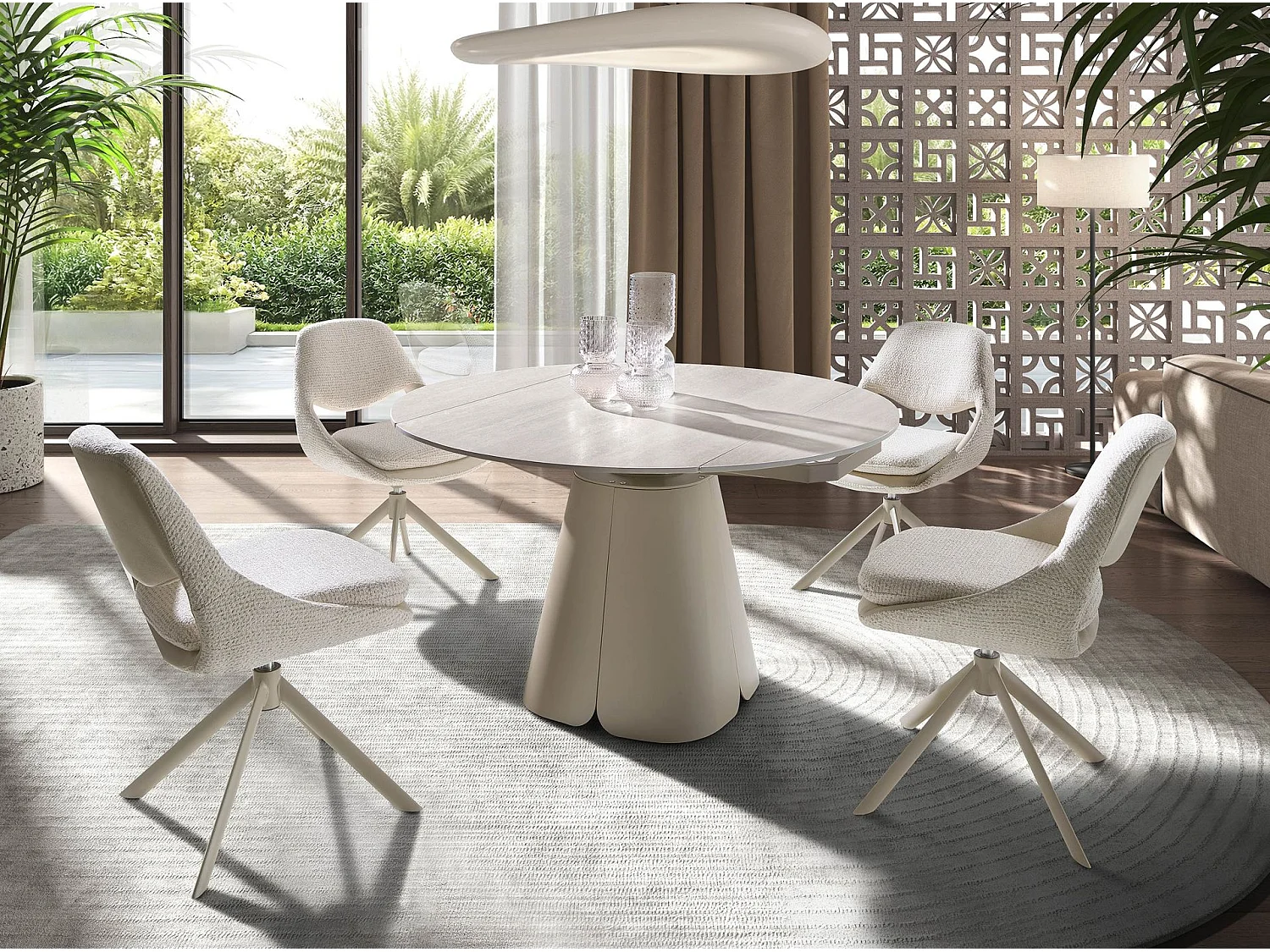 Table de salle à manger ronde extensible en marbre céramique et acier couleur sable 1195 ANGEL CERDA