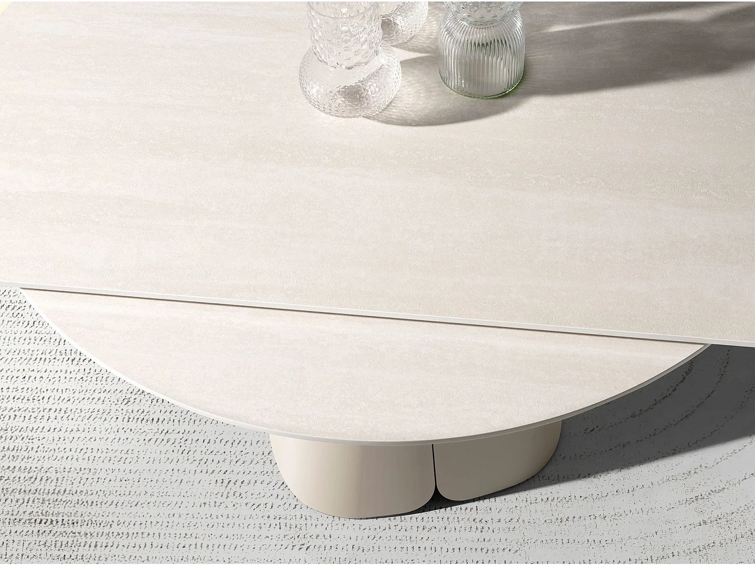 Table de salle à manger ronde extensible en marbre céramique et acier couleur sable 1195 ANGEL CERDA
