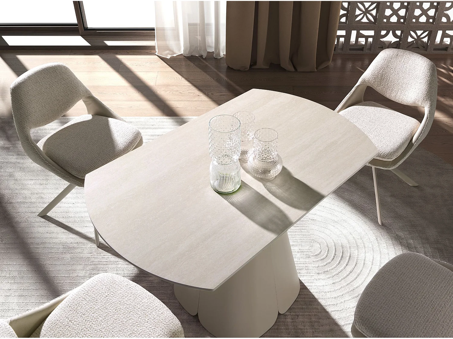 Table de salle à manger ronde extensible en marbre céramique et acier couleur sable 1195 ANGEL CERDA