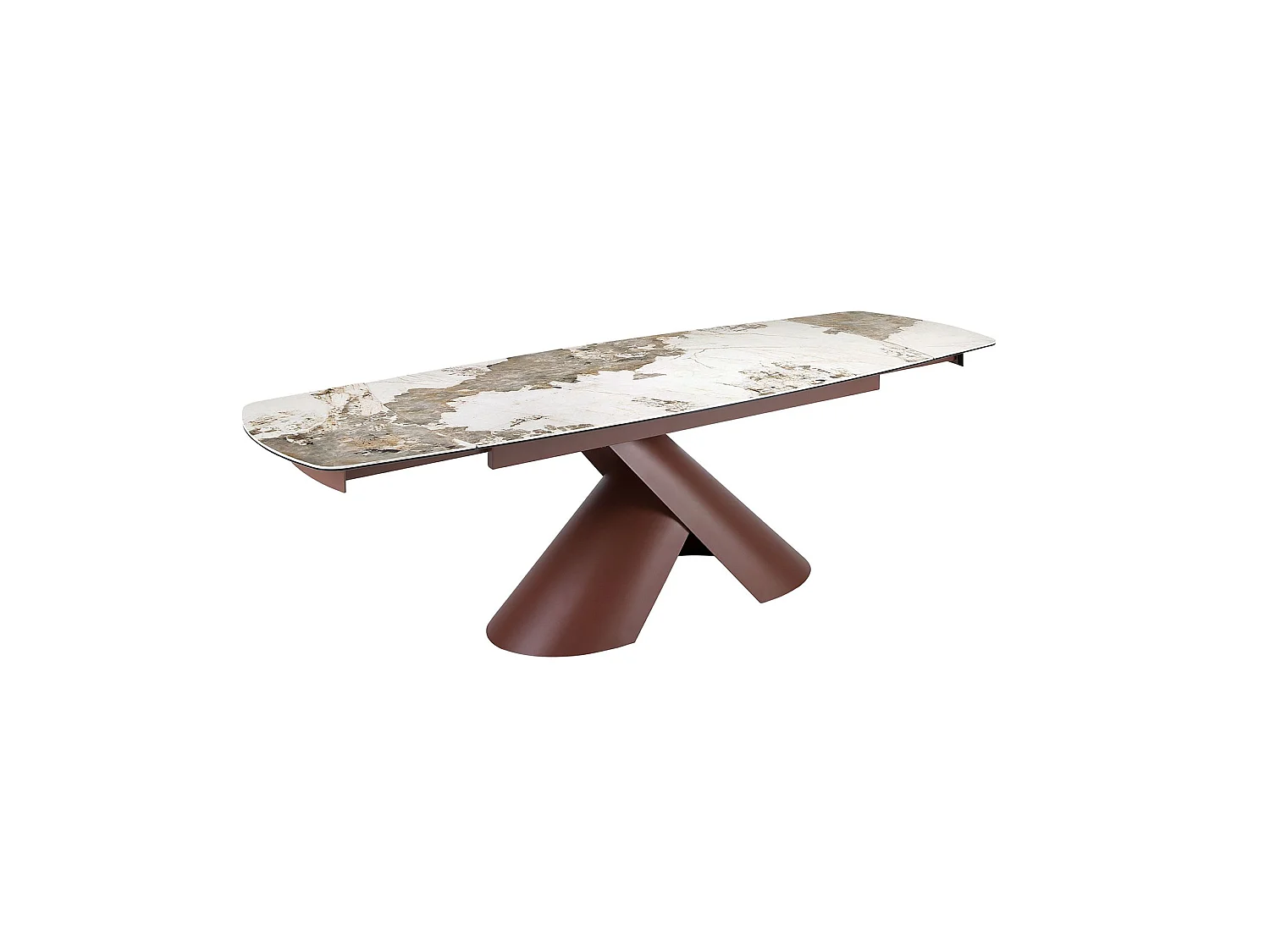 Uitschuifbare ovale eettafel in tonvorm van porseleinmarmer en koperbruin staal 1194 ANGEL CERDA