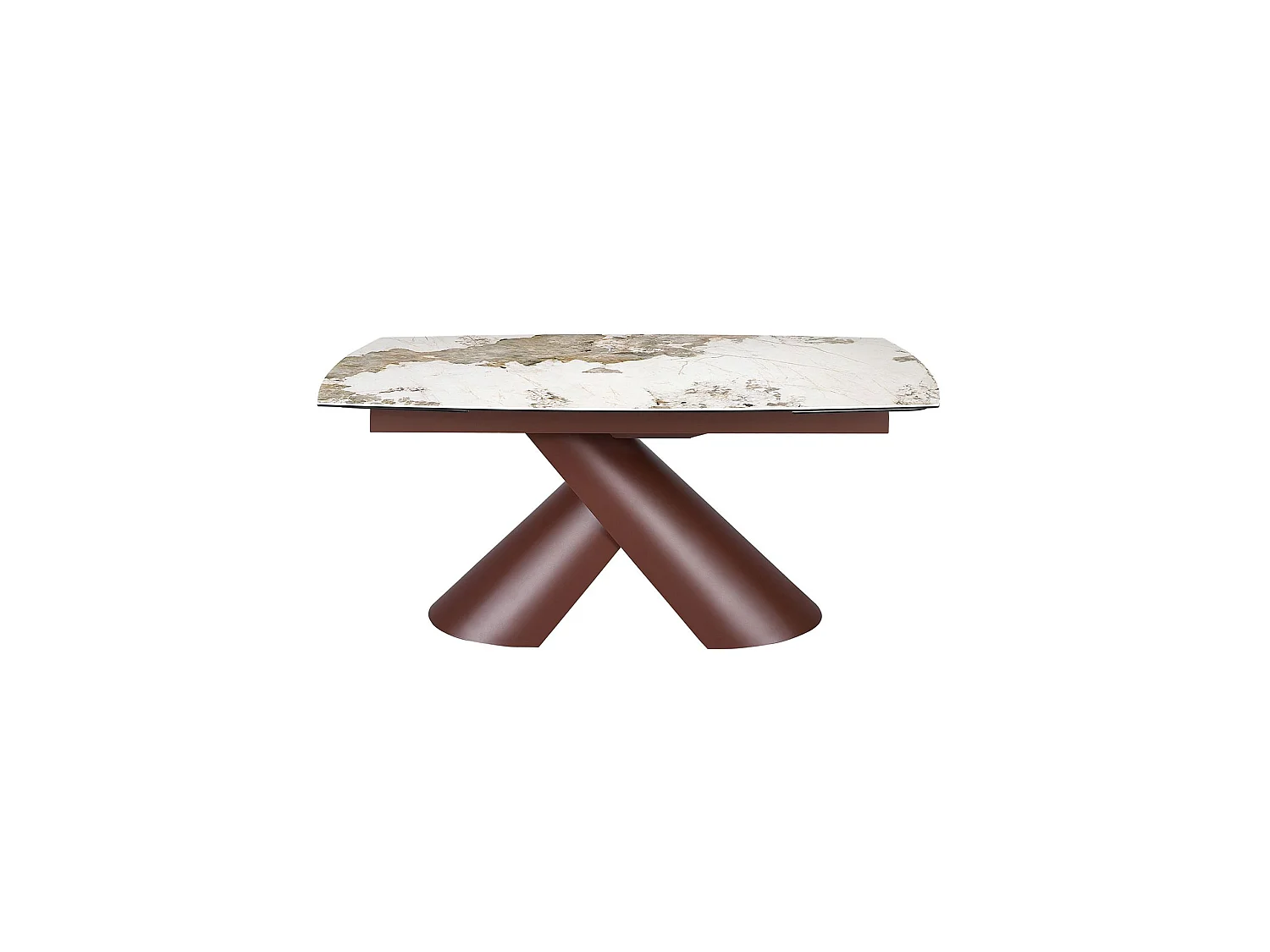 Uitschuifbare ovale eettafel in tonvorm van porseleinmarmer en koperbruin staal 1194 ANGEL CERDA