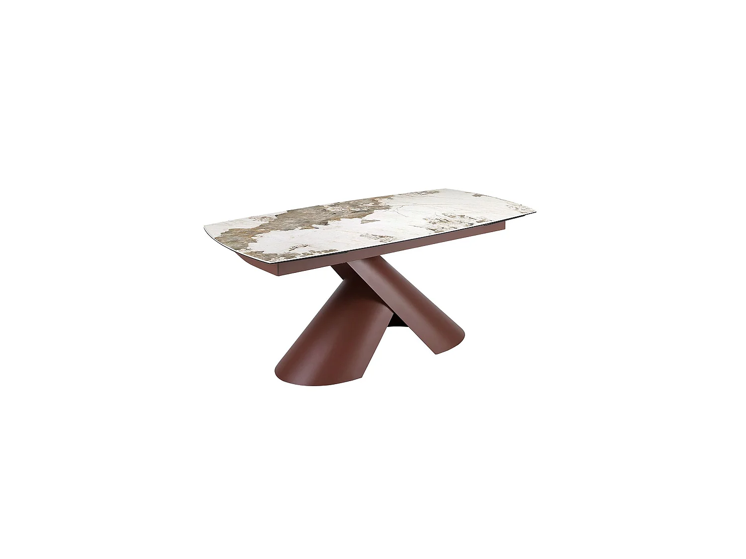 Uitschuifbare ovale eettafel in tonvorm van porseleinmarmer en koperbruin staal 1194 ANGEL CERDA