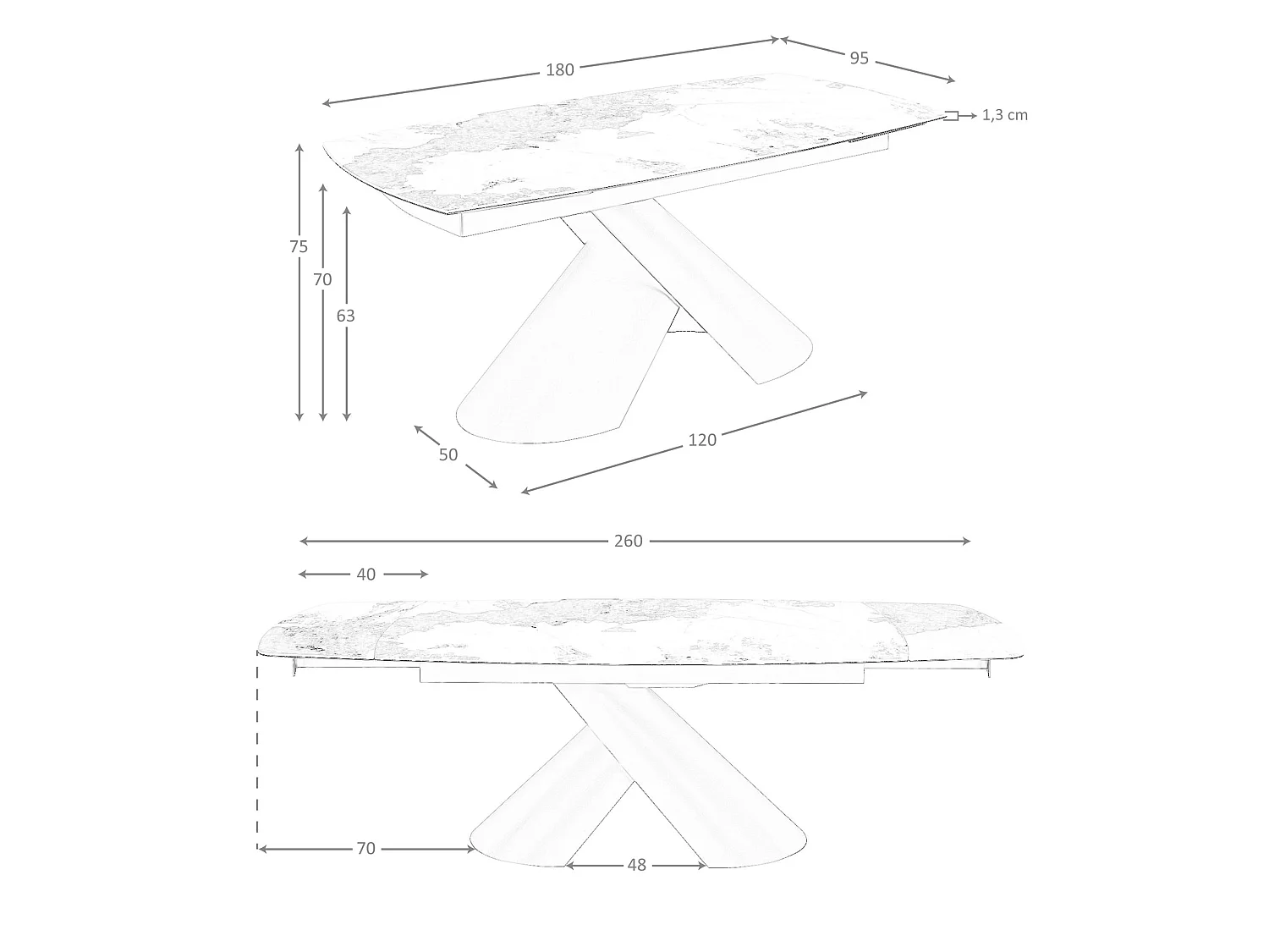 Uitschuifbare ovale eettafel in tonvorm van porseleinmarmer en koperbruin staal 1194 ANGEL CERDA