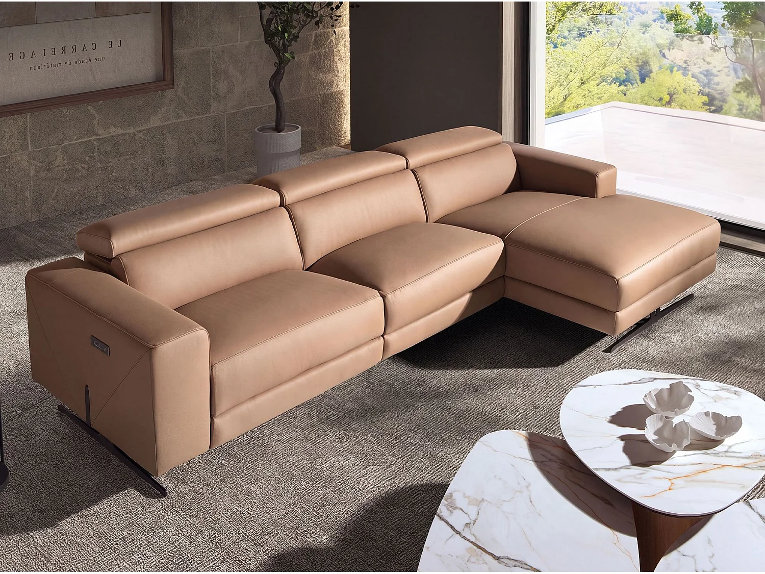 Canapé chaise longue relax droite en cuir marron 6287 ANGEL CERDA