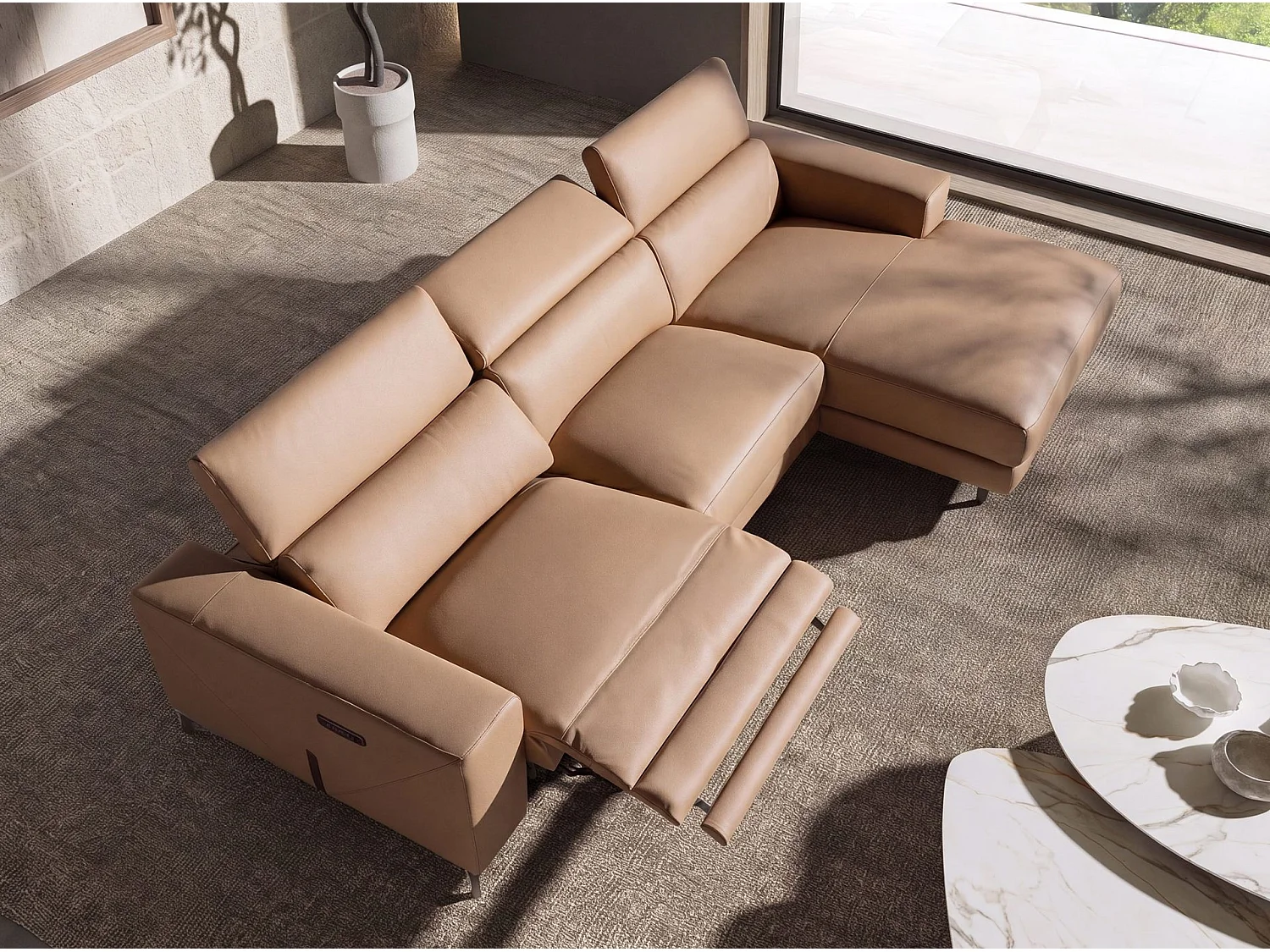 Canapé chaise longue relax droite en cuir marron 6287 ANGEL CERDA