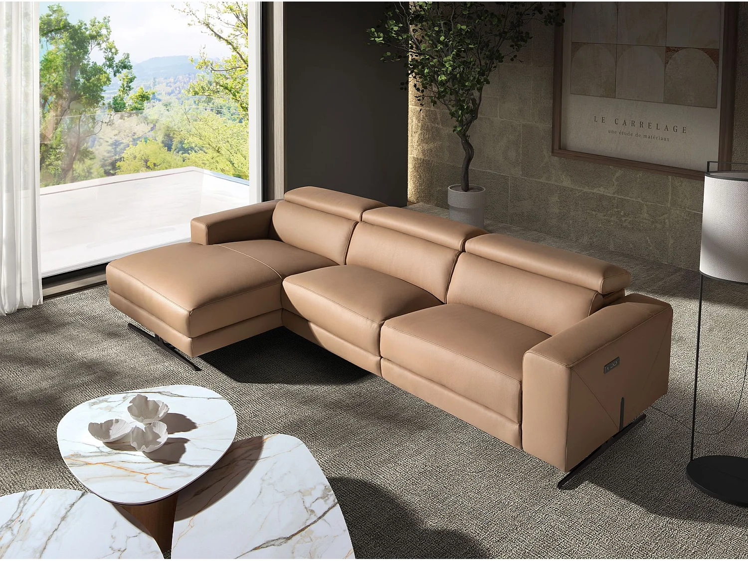 Canapé chaise longue relax gauche en cuir marron 6286 ANGEL CERDA