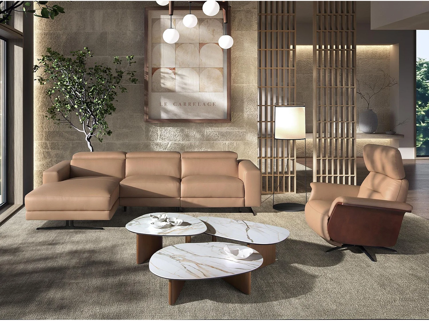 Canapé chaise longue relax gauche en cuir marron 6286 ANGEL CERDA