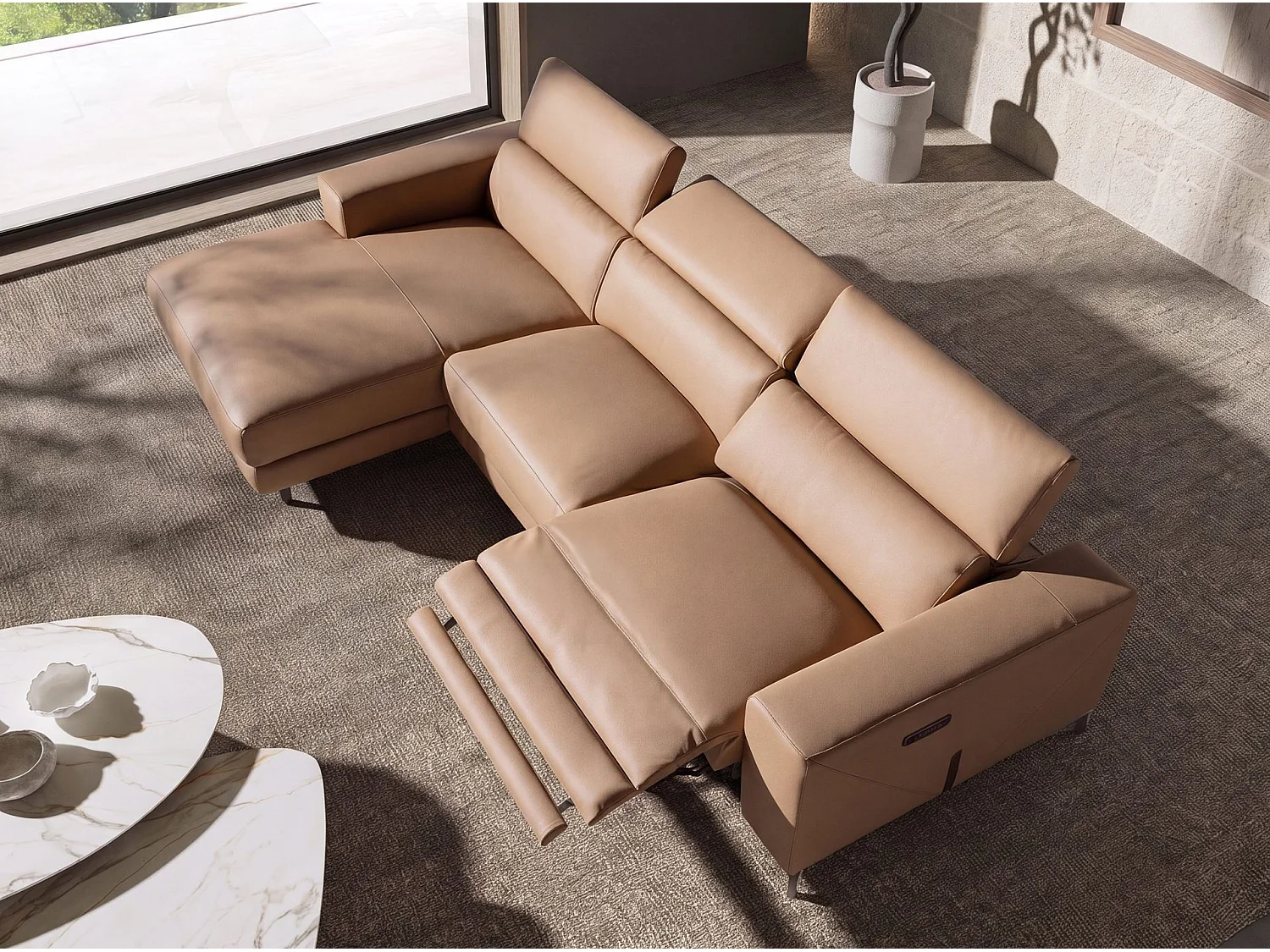 Canapé chaise longue relax gauche en cuir marron 6286 ANGEL CERDA