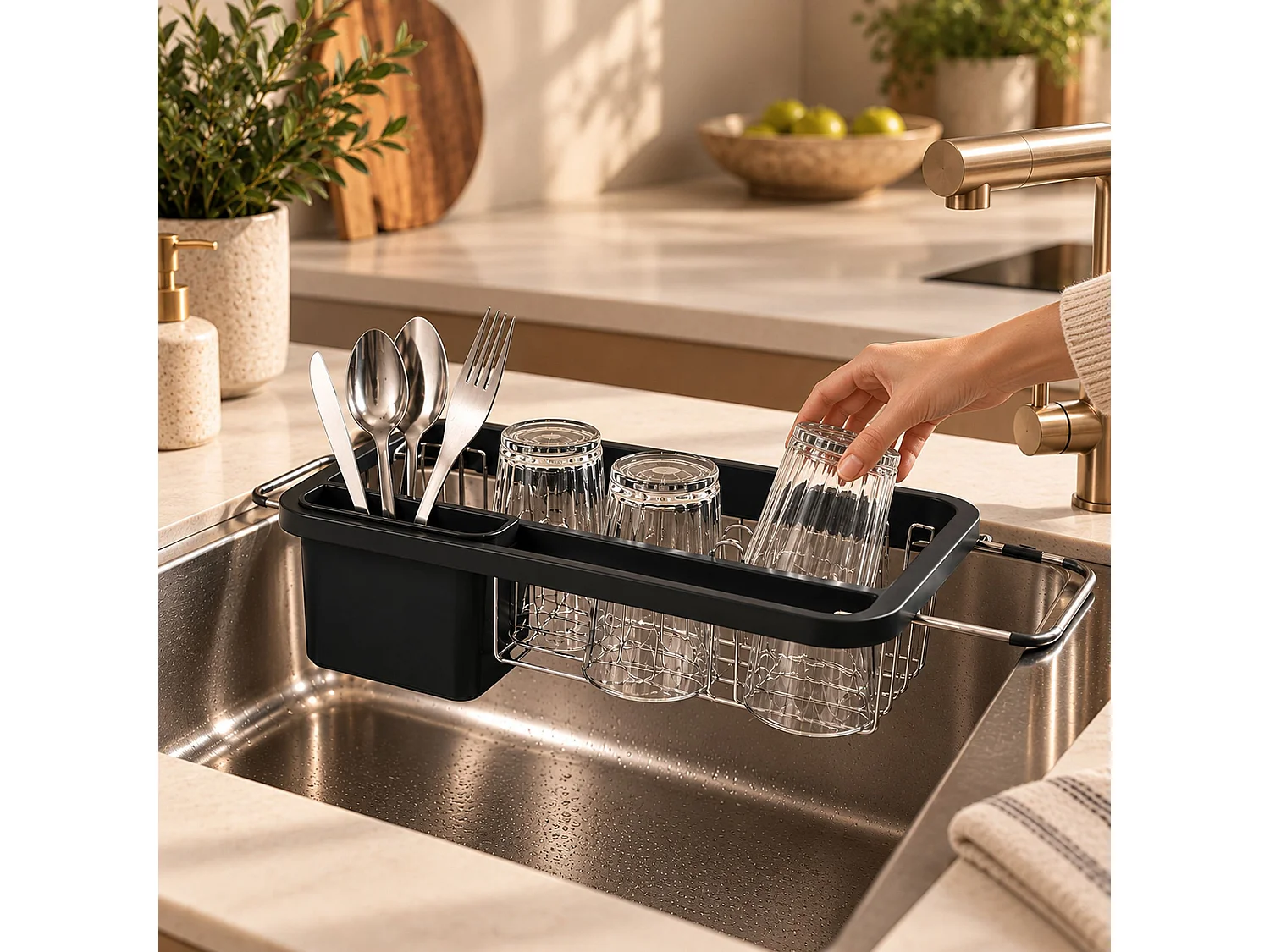 Menastyl - Egouttoir Extensible 34.5-48cm En Polypropylène Et Inox