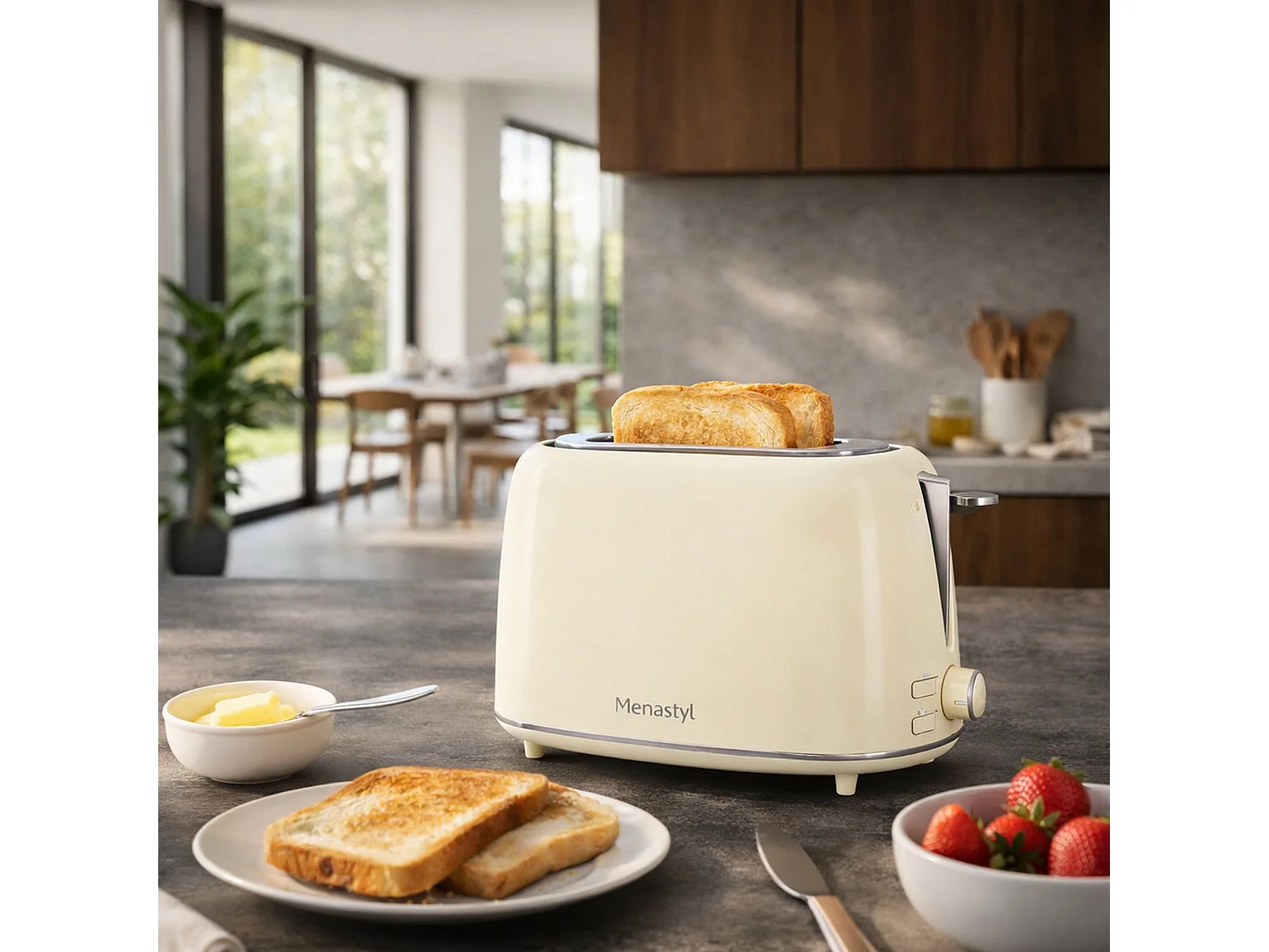 Menastyl - Grille Pain Rétro 2 Tranches En Acier Inoxydable Crème