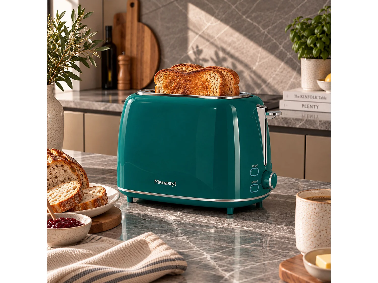 Menastyl - Grille Pain Retro 2 Tranches En Acier Inoxydable Bleu Canard