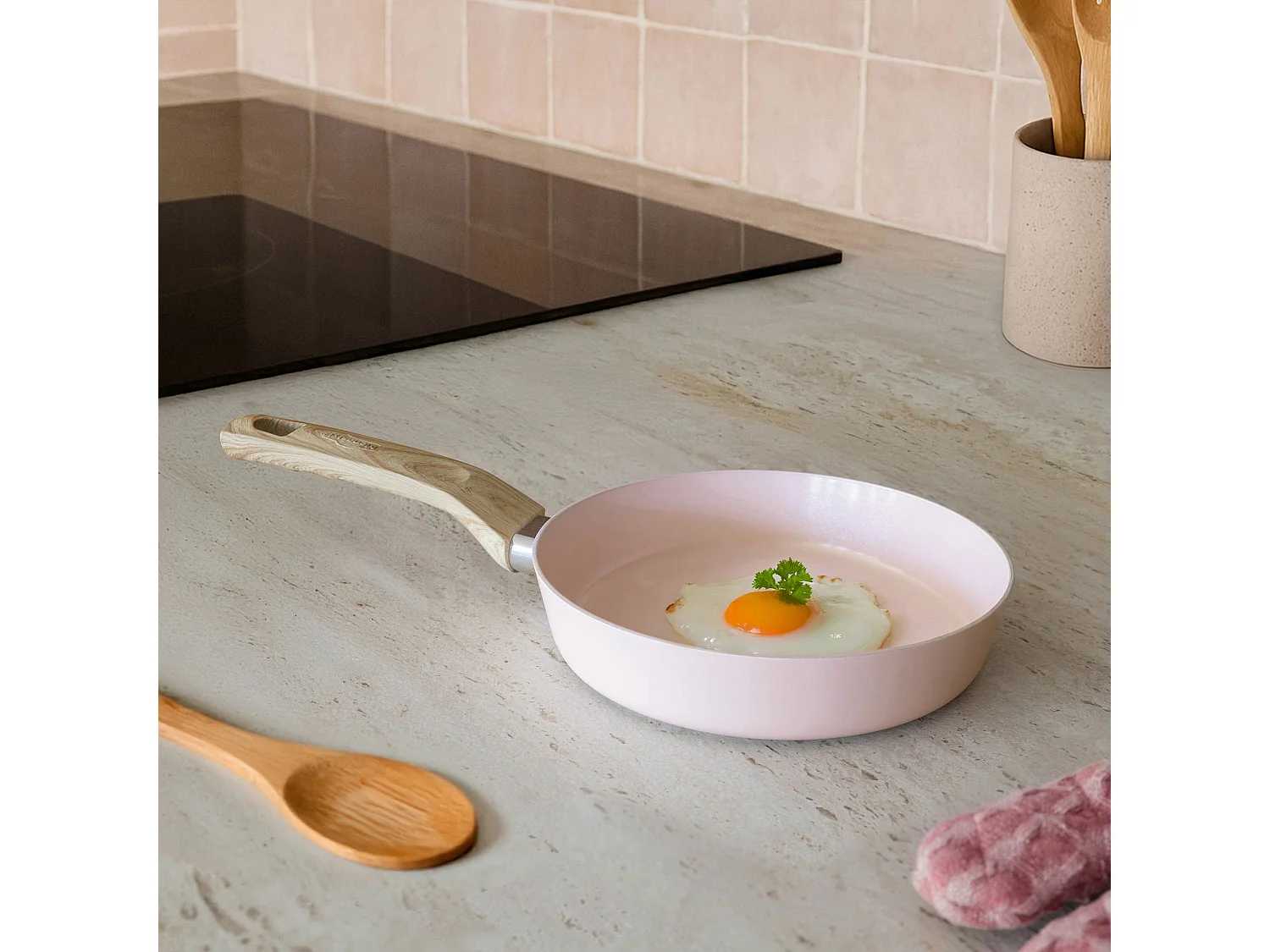 Menastyl - Set De 3 Poeles Colorama En Aluminium Recyclé Rose Induction