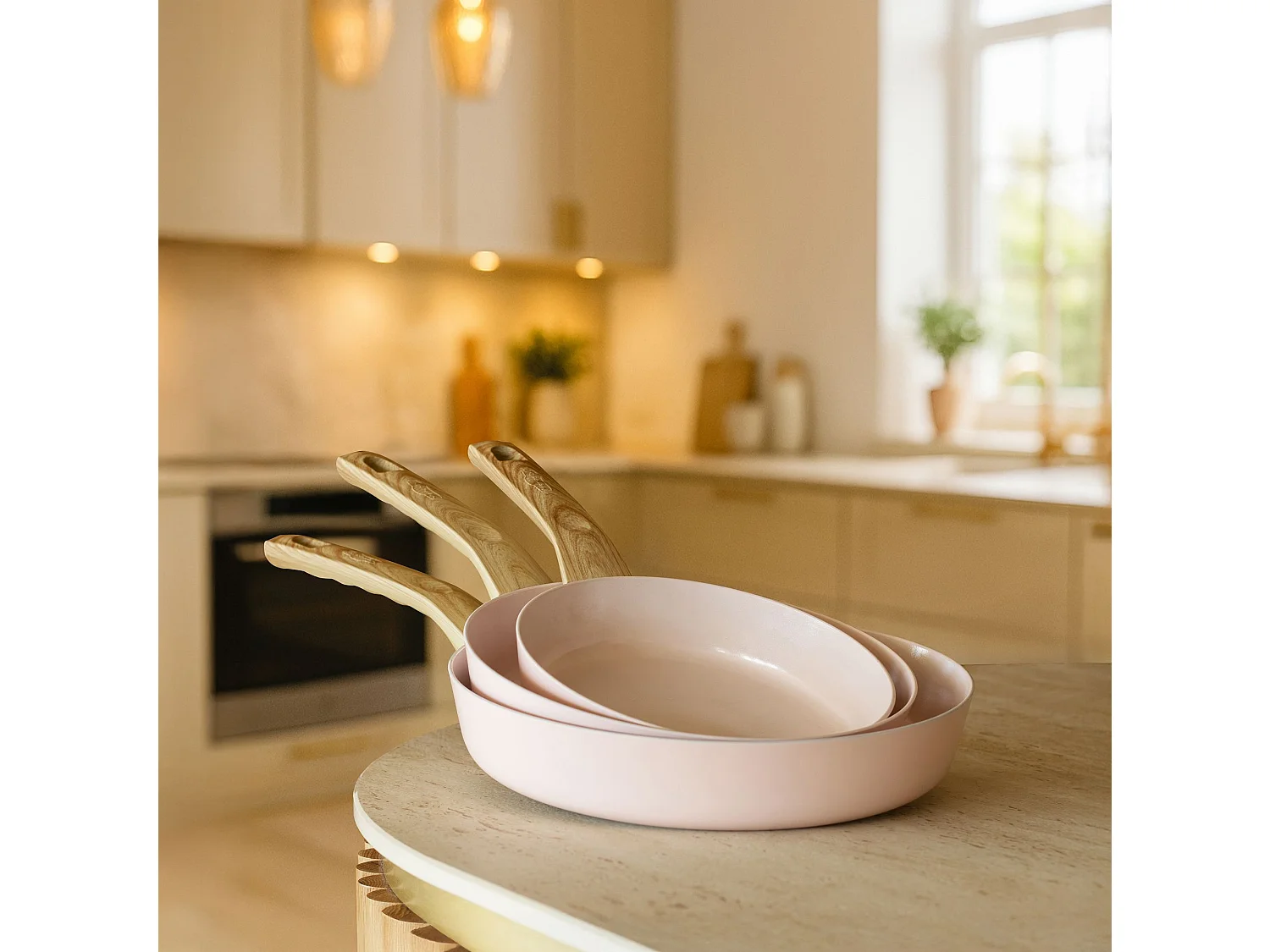 Menastyl - Set De 3 Poeles Colorama En Aluminium Recyclé Rose Induction