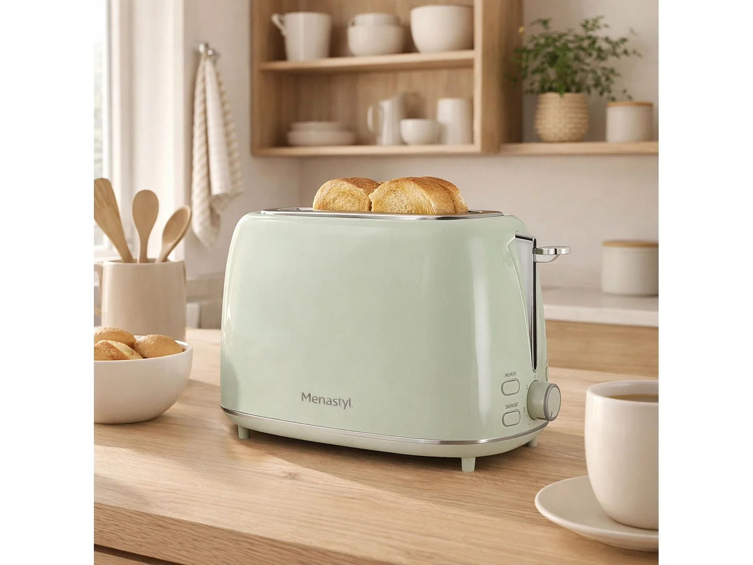 Menastyl - Grille Pain Retro 2 Tranches En Acier Inoxydable Celadon