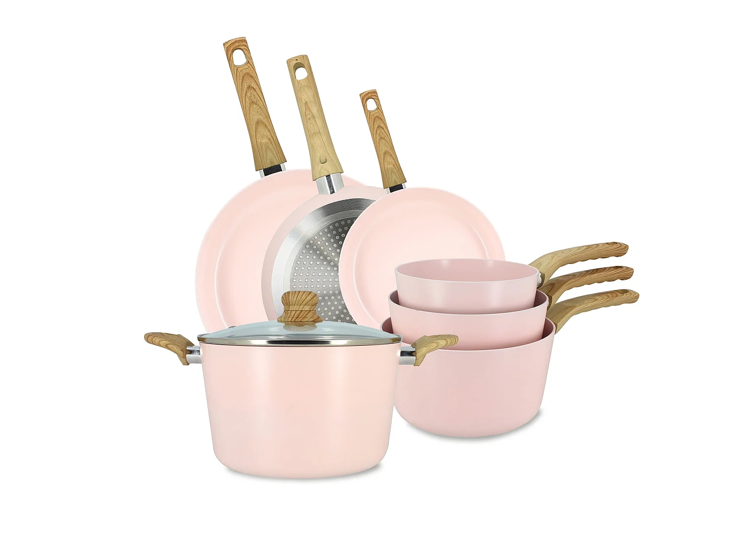 Menastyl - Set 7 Pièces Cuisson Colorama En Aluminium Recyclé Rose Induction