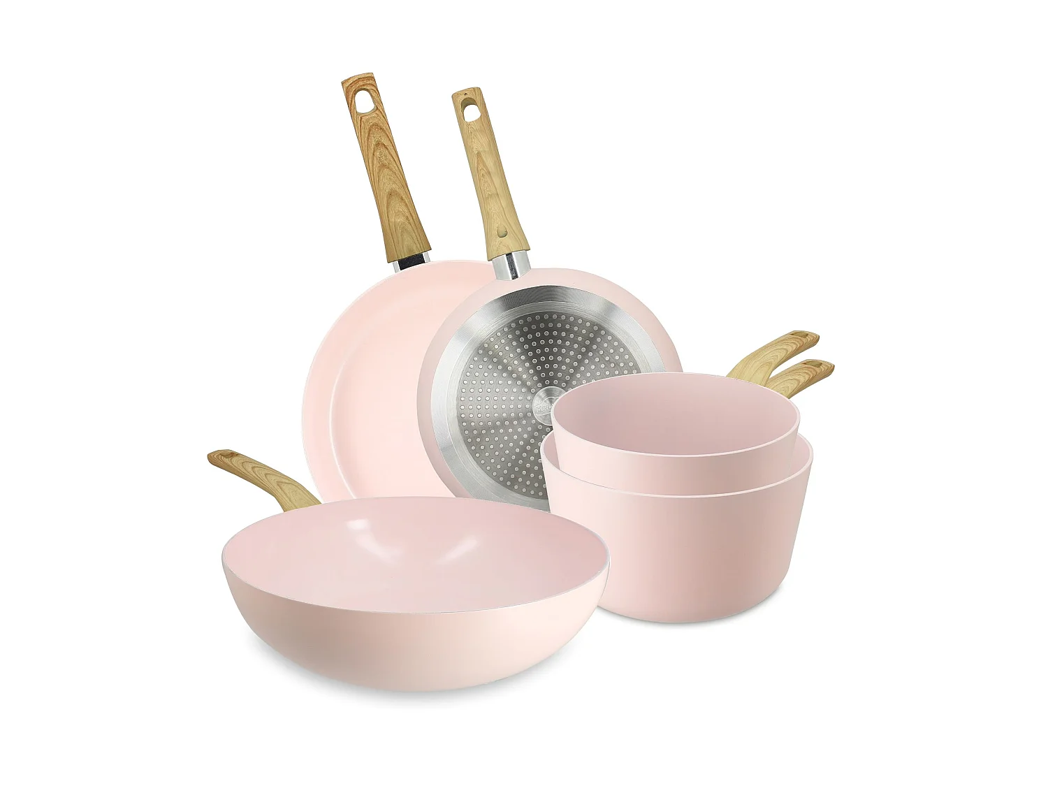 Menastyl - Set 5 Pièces Cuisson Colorama En Aluminium Recyclé Rose Induction