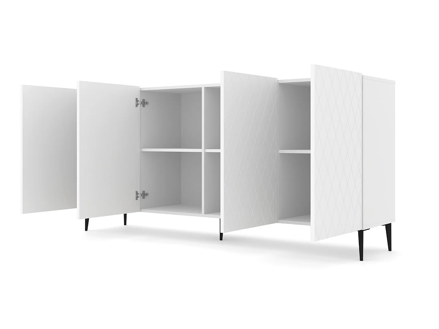 Kommode DIUNA 193 cm 4 Türen Weiß matt mit schwarzen Metallfüßen