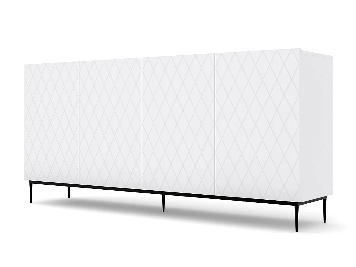 Kommode DIUNA 193 cm 4 Türen Weiß matt mit schwarzen Metallfüßen