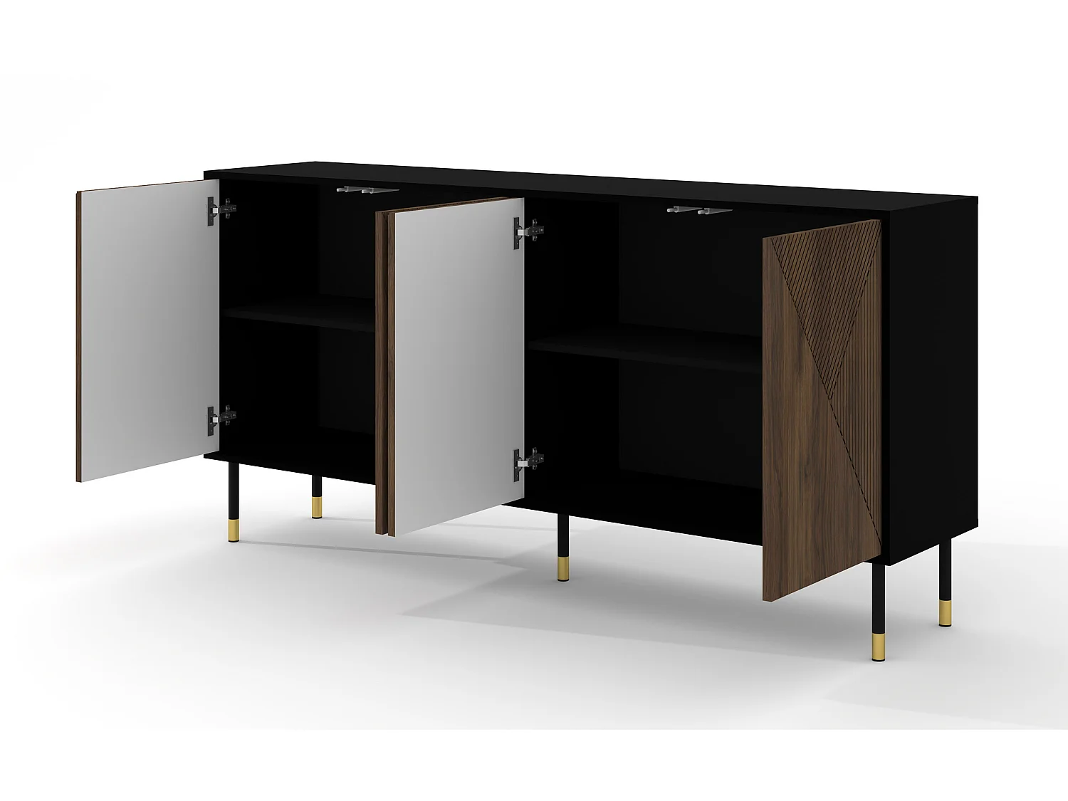 Sideboard WOODY IV 180 cm 4 Türen Schwarz matt und Eiche Catania