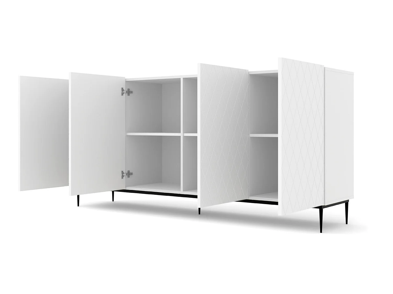 Kommode DIUNA 193 cm 4 Türen Weiß matt mit schwarzem Gestell