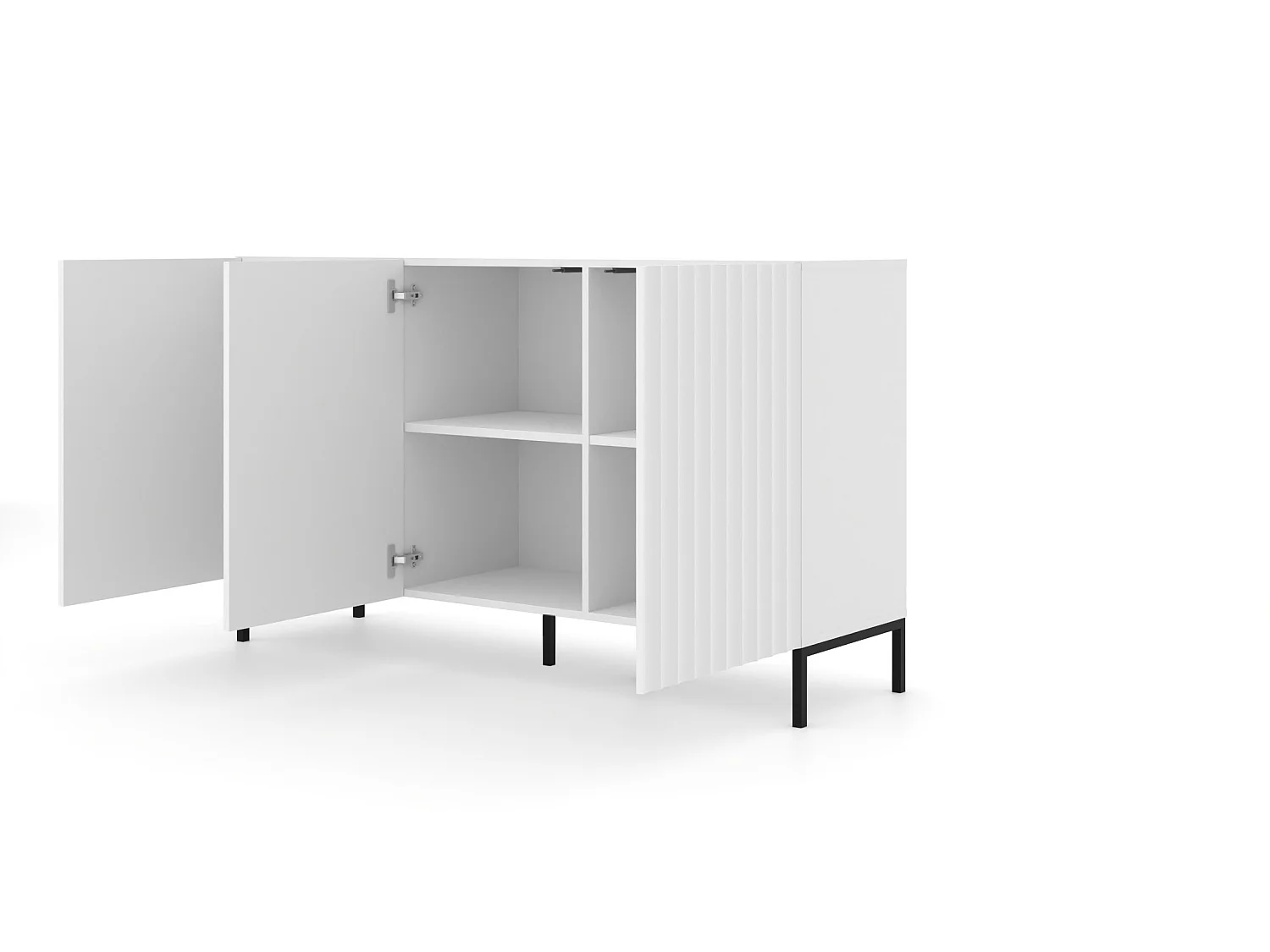 Kommode WAVE 150 cm Weiß matt mit schwarzen Metallfüßen