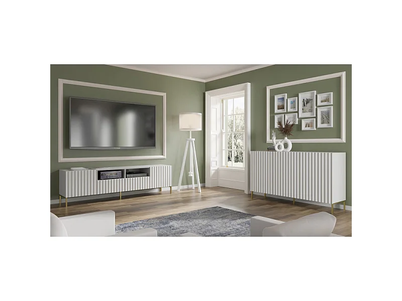 Kommode WAVE 150 cm Weiß matt mit schwarzen Metallfüßen