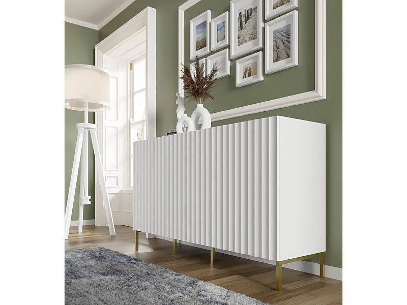 Kommode WAVE 150 cm Weiß matt mit schwarzen Metallfüßen