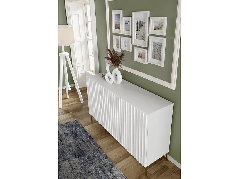 Kommode WAVE 150 cm Weiß matt mit schwarzen Metallfüßen