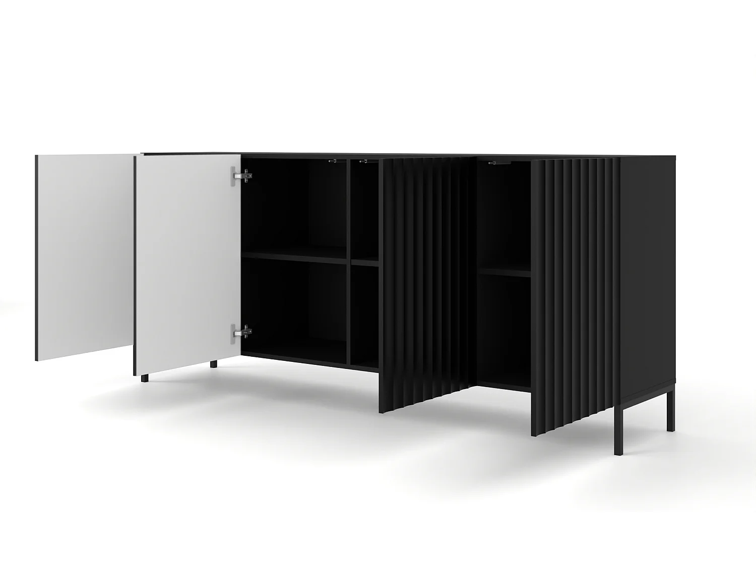 Kommode WAVE 200 cm Schwarz matt mit schwarzen Metallfüßen