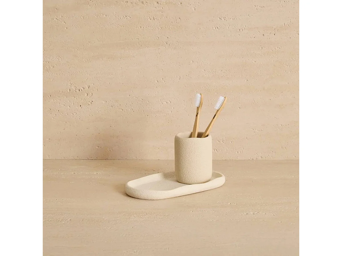 Gobelet Brosse à Dents en Résine "Olea" 9cm Beige