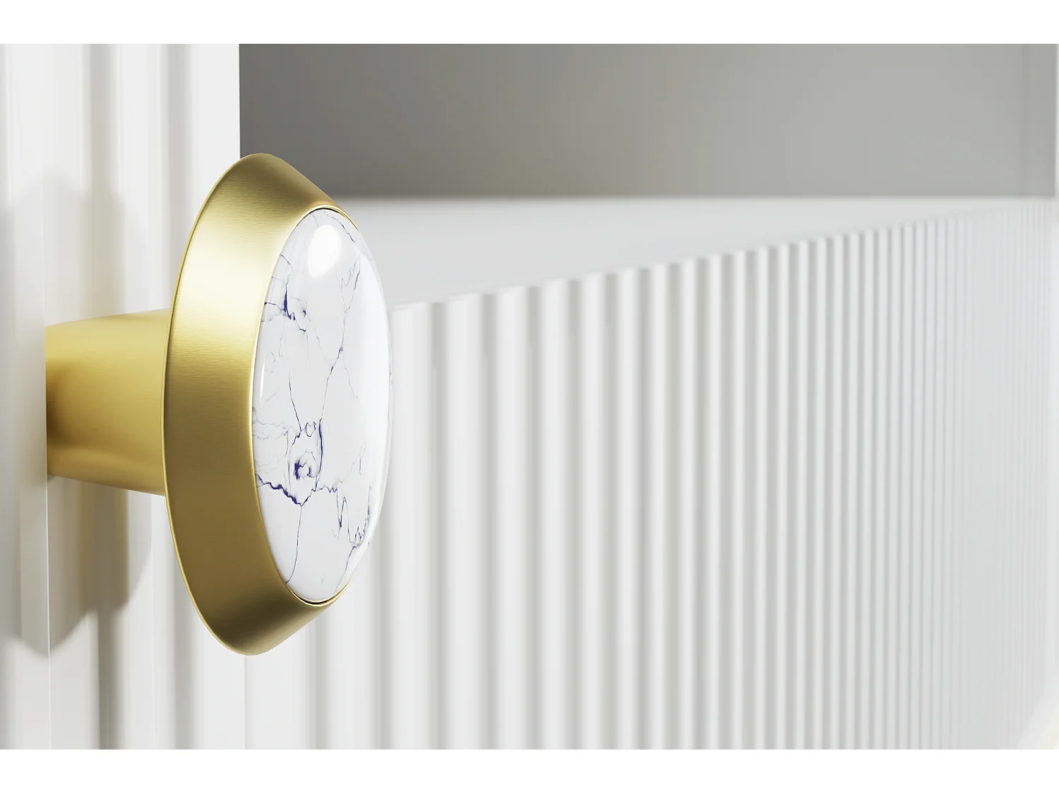 Kommode PETRA 4 Türen 182 cm Weiß matt mit goldenen Metallfüßen