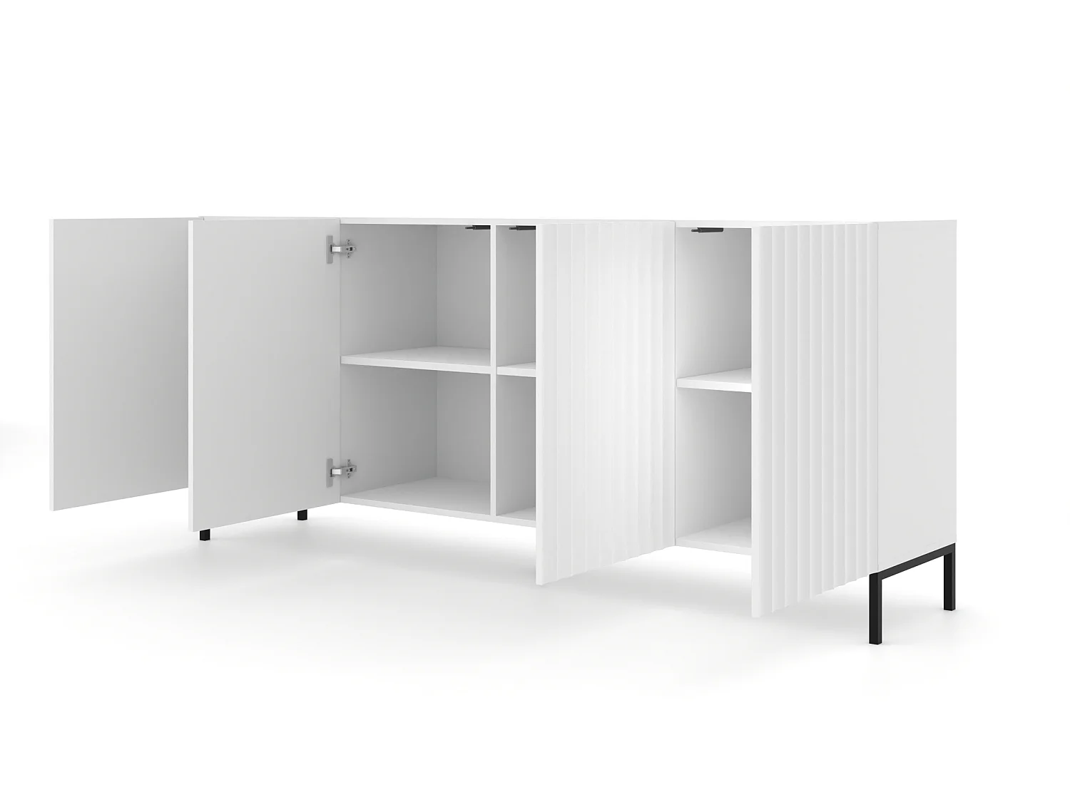 Kommode WAVE 200 cm Weiß matt mit schwarzen Metallfüßen