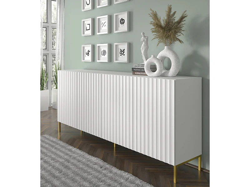 Kommode WAVE 200 cm Weiß matt mit schwarzen Metallfüßen