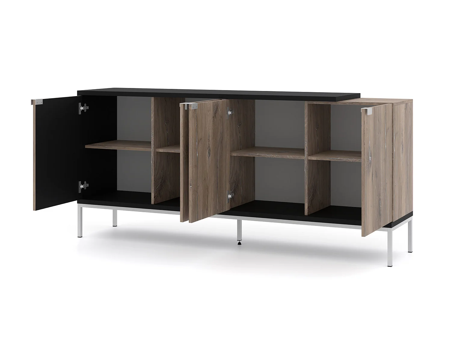 Kommode TOLEDO 4 Türen 190 cm Flagstaff-Eiche und Schwarz matt