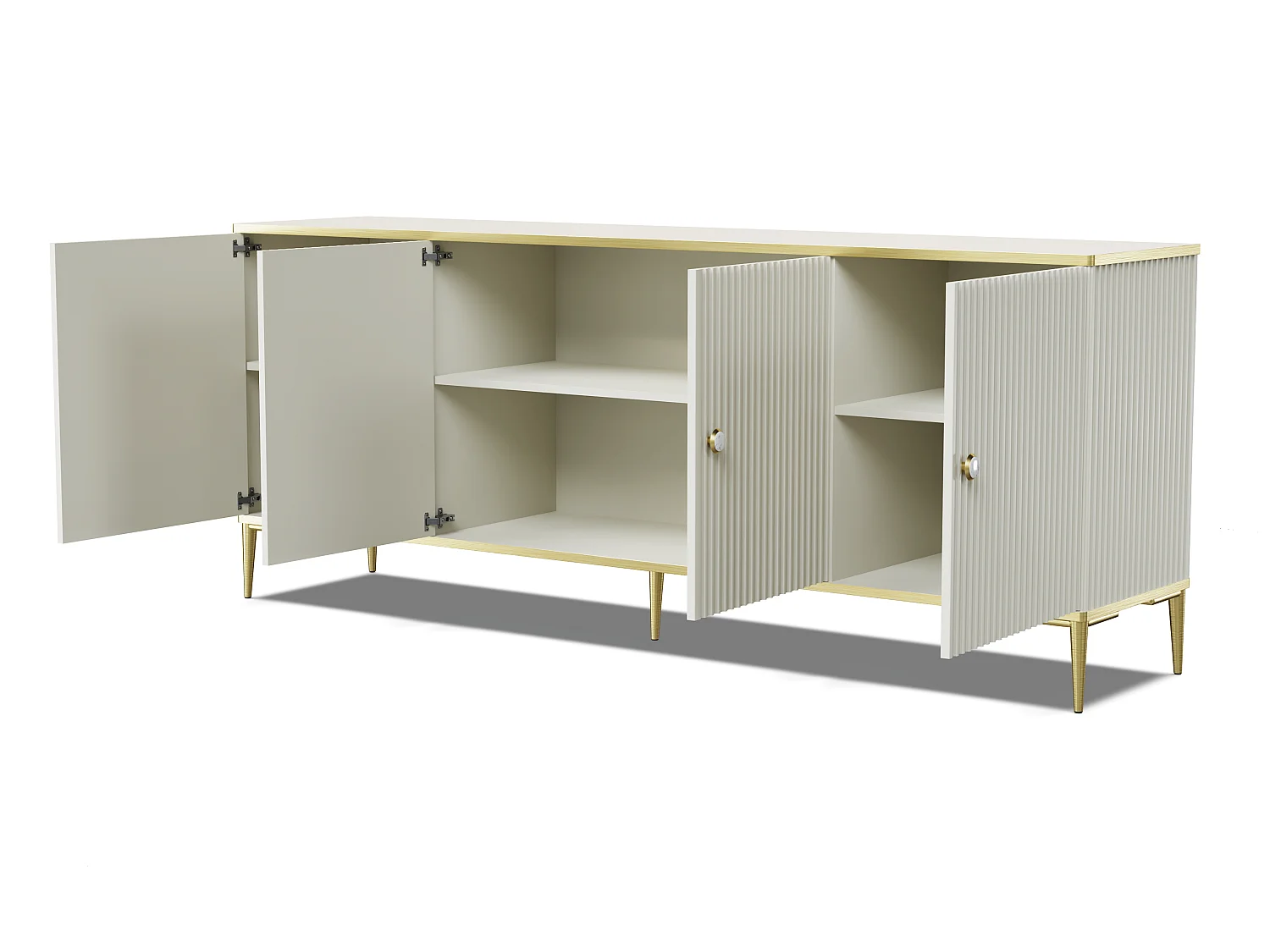 Kommode PETRA 4 Türen 182 cm Kaschmir mit goldenen Metallfüßen