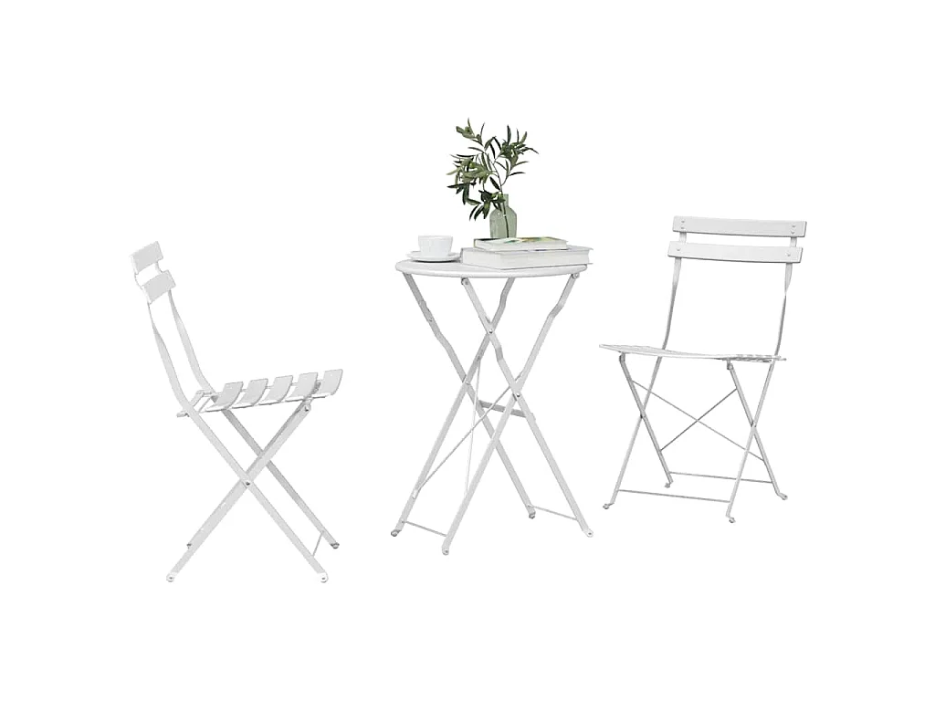 Ensemble bistro pliant 3 pièces Blanc Acier
