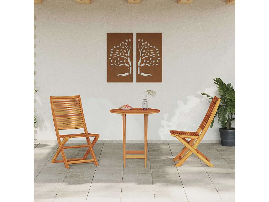 Ensemble bistro pliant 3 pièces Marron Bois d'Acacia Massif