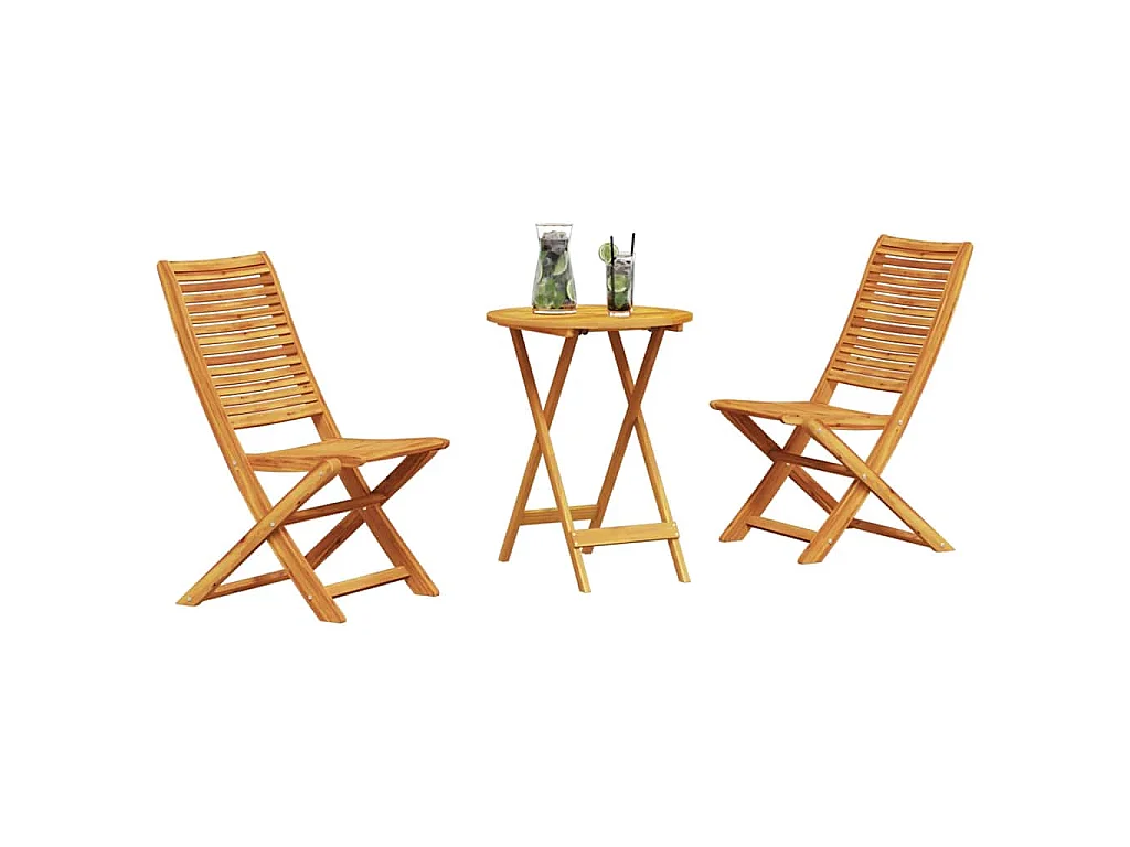 Ensemble bistro pliant 3 pièces Marron Bois d'Acacia Massif
