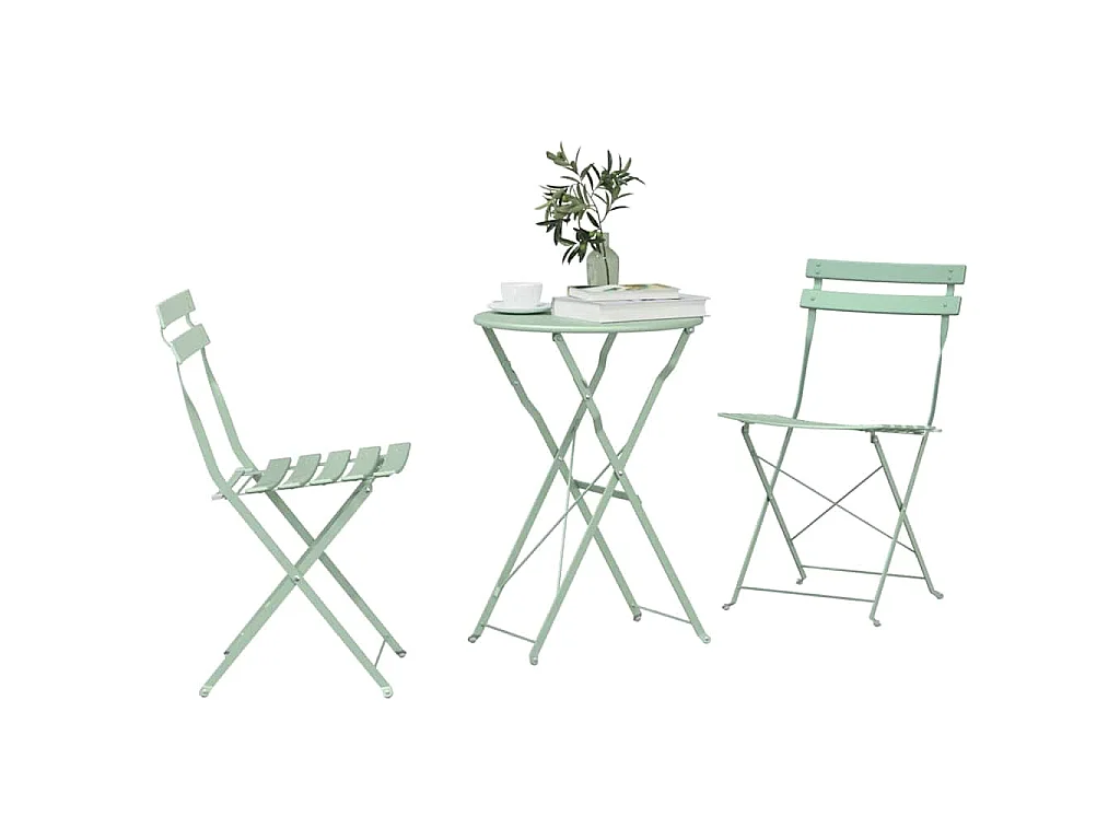 Conjunto de Bistro Plegable 3 piezas Menta Claro Acero