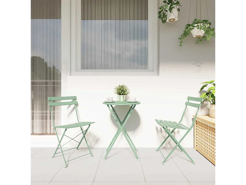 Conjunto de Bistro Plegable 3 piezas Menta Claro Acero