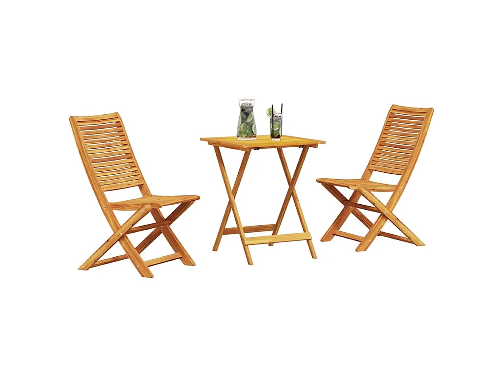 Ensemble bistro pliant 3 pièces Marron Bois d'Acacia Massif