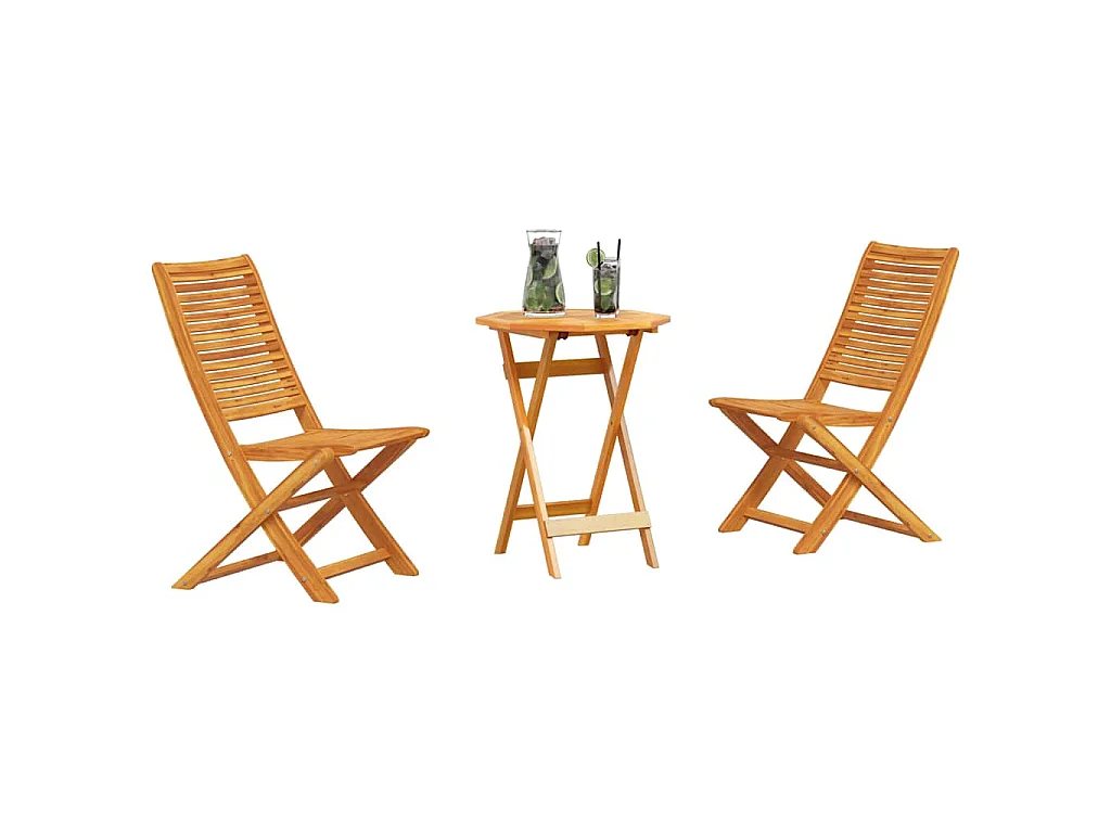 Ensemble bistro pliant 3 pièces Marron Bois d'Acacia Massif