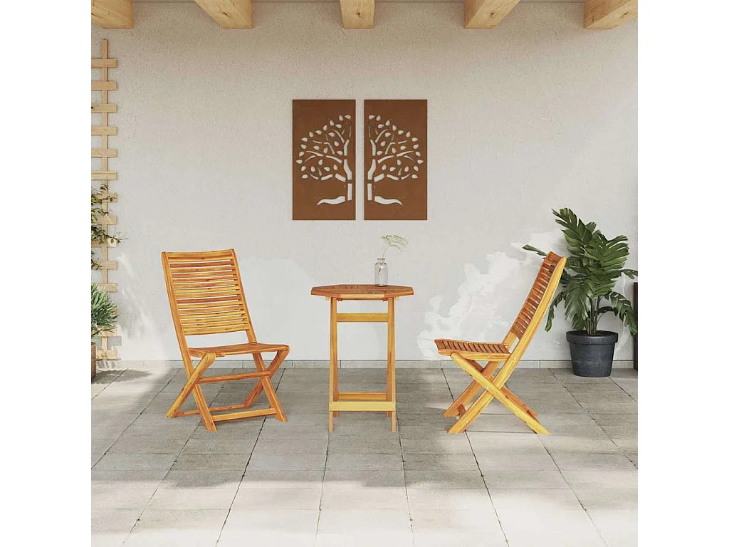 Ensemble bistro pliant 3 pièces Marron Bois d'Acacia Massif