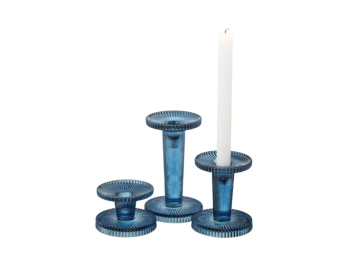 Lot de 3 Chandeliers en Verre "Nelly" 16cm Bleu